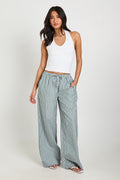 Woven Stripe Elasticated Waist Wide Leg Trouser