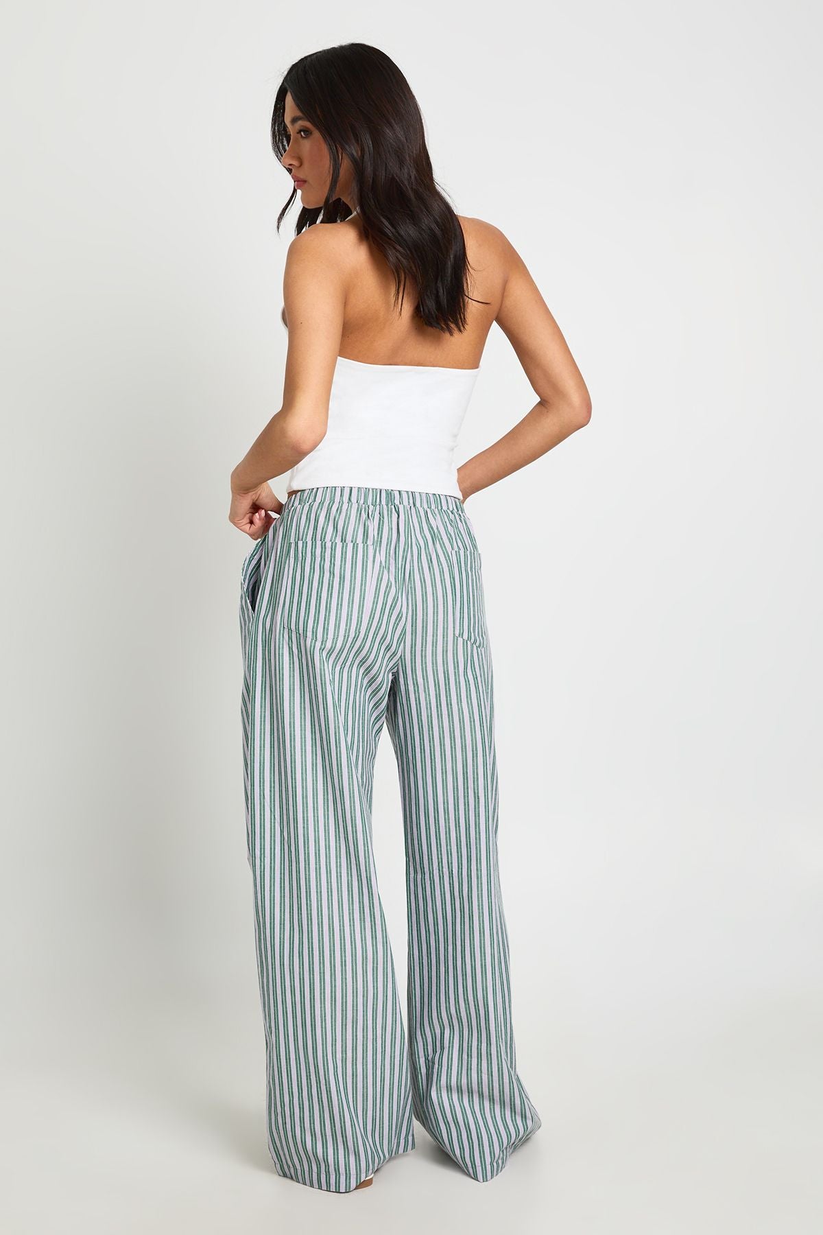 Woven Stripe Elasticated Waist Wide Leg Trouser
