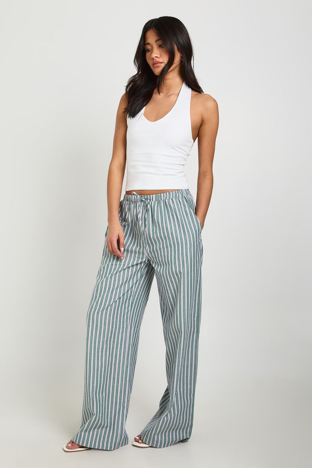 Woven Stripe Elasticated Waist Wide Leg Trouser