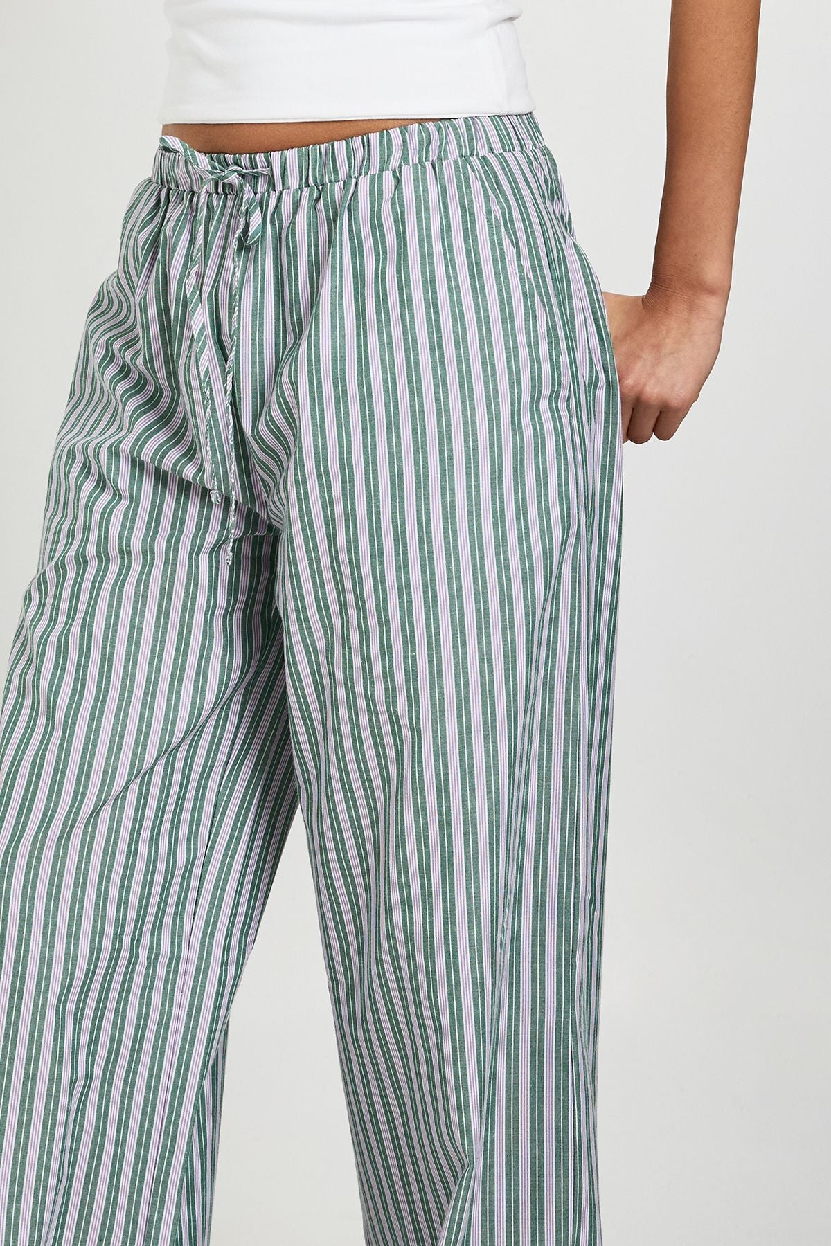Woven Stripe Elasticated Waist Wide Leg Trouser